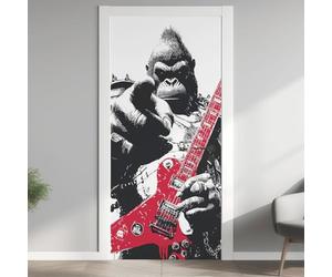 Gorille Manga Stickers pour 3D Imperméable Auto-Adhésif, Guitare Rétro PVC Poster de Porte, Musique Rock Stickers de Porte Papier Peint 95x205 cm