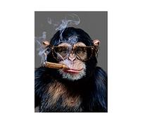 Gorille Singe Cigare Fumer Portrait Peinture Affiche et Gravures Drôle Animal Image Sur Mur Art pour Chambre Décor À La Maison 70x90cm (28x35in) Sans Cadre