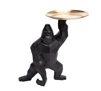 Gorille Statue King Kong avec Plateau en Acier Inoxydable - Décoration De Table et De La Maison, Multifonction, Rangement De Bureau - Noir