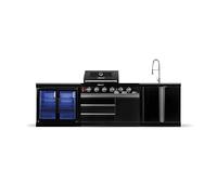 GORILLER® BG296 Cuisine d'extérieur en acier inoxydable avec réfrigérateur, unité d'évier, plan de travail, rôtissoire et housse de pluie, cuisine extérieure noire
