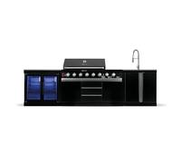GORILLER® BLACKBACK M1 Cuisine d'extérieur, Gril à gaz XXL avec double réfrigérateur et évier, Acier inoxydable, Noir