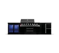 GORILLER® BLACKBACK M2 cuisine extérieure, grill à gaz XXL avec double réfrigérateur, plan de travail supplémentaire et espace de rangement, acier inoxydable, noir