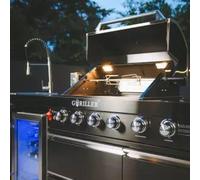 GORILLER® BLACKBACK M6 Cuisine d'extérieur, Barbecue à gaz avec double réfrigérateur et évier, Acier inoxydable, Noir