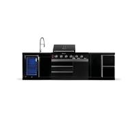 GORILLER® BLACKBACK M8 Cuisine d'extérieur, Barbecue à gaz avec combinaison réfrigérateur-évier, plan de travail supplémentaire et espace