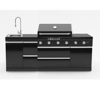 GORILLER® BLACKBACK S8 Cuisine d'extérieur, Barbecue à gaz avec évier, Acier inoxydable, Noir