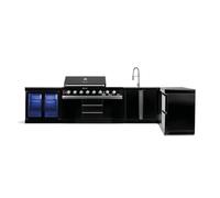 GORILLER® BLACKBACK XL1 Cuisine d'extérieur, barbecue à gaz XXL avec double réfrigérateur, évier, plan de travail supplémentaire, espace de rangement et coin, inox, noir