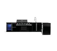 GORILLER® BLACKBACK XL2 Cuisine d'extérieur, barbecue à gaz XXL avec réfrigérateur, évier, plan de travail supplémentaire, espace de rangement et coin, inox, noir