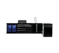 GORILLER® BLACKBACK XL3 Cuisine d'extérieur, barbecue à gaz avec double réfrigérateur, évier, plan de travail supplémentaire, espace de rangement,coin, inox, noir