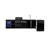GORILLER® BLACKBACK XL4 Cuisine d'extérieur, Barbecue à gaz avec réfrigérateur, évier, plan de travail supplémentaire, espace de rangement et coin, Acier inoxydable, Noir