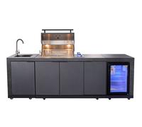 GORILLER® KING Cuisine d'extérieur, Barbecue à gaz avec réfrigérateur et évier, Acier inoxydable, Pierre, Noir