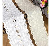 GorinsKani Bordure en dentelle à œillets en coton brodé de 2,9 m pour couture, jupe de vêtement, rallonge, mariage, décoration d'intérieur, loisirs créatifs (style fleur blanche)
