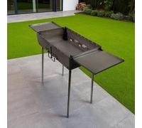 GOROCH Barbecue portable Transformer avec 2 tables pliantes - Barbecue au charbon de bois pliable pour 12 brochettes, en acier de 3 mm, pliable comme valise avec poignée, idéal pour le jardin, le