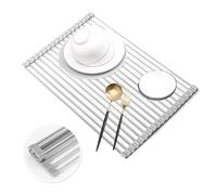 Gorocking Égouttoir à vaisselle en acier inoxydable 304, pliable et amovible, au-dessus de l'évier, tapis d'égouttement, égouttoir pour tasses (gris, 45 x 32 cm)