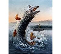 Gorshine 5D DIY Diamond Painting Complet Pêche Animal Broderie Diamant Peinture Lac Poisson Kit Complet Strass Point De Croix Art Plastique Arts Décoration Murale Pour Maison 30x40 cm