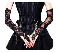 GORTIN Gants de mariage en dentelle - Mitaines longues - Longueur coude - Gants en dentelle - Accessoires pour femme, noir, taille unique