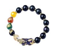 GORWMONEY Bracelet Feng Shui - Obsidienne, Pi xiu et le dieu à cinq voies, cadeau élégant avec vibrations positives, 10.0 Millimeters, Obsidienne, métal, Obsidienne