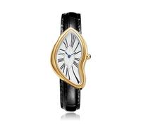 Gosasa Creative Melting Montre de Luxe pour Homme à Quartz analogique avec Bracelet en Cuir véritable, Cadran à Chiffres Romains, étanche, Montre habillée d'affaires décontractée, doré