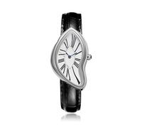 Gosasa Creative Melting Montre de luxe pour homme à quartz analogique avec bracelet en cuir véritable, cadran à chiffres romains, étanche, montre habillée d'affaires décontractée, Argenté