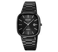 Gosasa Montre à Quartz carrée Minimaliste pour Homme - Tendance - Style décontracté - Analogique - Étanche - Bracelet en Acier Inoxydable - Affichage de la Date, Noir, Tendance