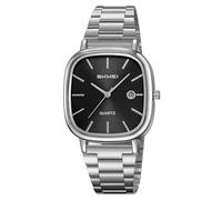 Gosasa Montre à quartz carrée minimaliste pour homme - Tendance - Style décontracté - Analogique - Étanche - Bracelet en acier inoxydable - Affichage de la date, noir/argenté, Tendance