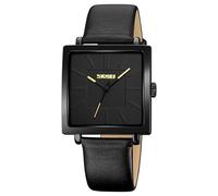 Gosasa Montre à quartz carrée unisexe avec bracelet en cuir minimaliste étanche 3 ATM analogique avec boîtier en alliage de zinc, design classique décontracté pour homme et femme, Noir