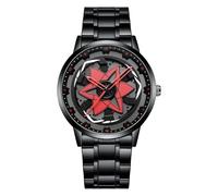 Gosasa Montre à quartz créative pour homme avec cadran rotatif et design creux inspiré de l'automobile, bracelet en acier inoxydable, élégant pour un usage quotidien et cadeau, Rouge, Créatif