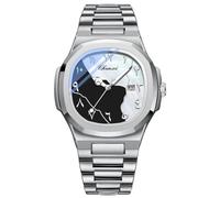 Gosasa Montre à quartz tendance pour homme avec chiffres arabes du Moyen-Orient et cadran design élégant en acier inoxydable étanche Business Casual, B Argent, Tendance