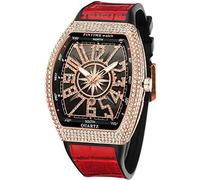 Gosasa Montre-bracelet Tonneau pour homme avec strass et bracelet en caoutchouc, Or rose rouge,