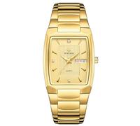 Gosasa Montre carrée de luxe pour homme en acier inoxydable analogique à quartz tendance étanche d'affaires décontractée avec date, doré, Mode