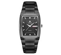 Gosasa Montre carrée de luxe pour homme en acier inoxydable analogique à quartz tendance étanche d'affaires décontractée avec date, noir, Mode