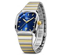 Gosasa Montre carrée vintage en acier inoxydable pour homme, Bleu doré., Rétro