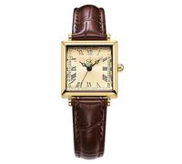 Gosasa Montre carrée vintage pour femme élégante avec chiffres romains Bracelet en cuir rétro, Marron doré., Élégant