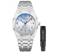 Gosasa Montre chronographe à quartz pour homme avec calendrier lumineux et bracelet en acier inoxydable étanche, T-blanc argenté, Entreprise