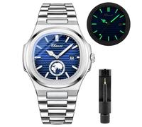 Gosasa Montre de Luxe pour Homme - Montre de Marque avec Fonction Date - Bracelet en Acier Inoxydable - Style Lumineux à Quartz - Montre-Bracelet Étanche - Affichage Analogique, V-Blue, Entreprise