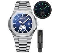 Gosasa Montre de Luxe pour Homme - Montre de Marque avec Fonction Date - Bracelet en Acier Inoxydable - Style Lumineux à Quartz - Montre-Bracelet Étanche - Affichage Analogique, V-Blue, Entreprise