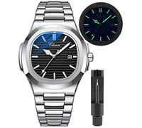 Gosasa Montre de Luxe pour Homme - Montre de Marque - Quartz Lumineux - Affichage Analogique - Bracelet en Acier Inoxydable - Fonctions Calendrier et Étanche - Montre-Bracelet pour Homme, Noir , Mode