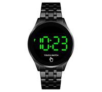 Gosasa Montre de poignet en acier inoxydable avec écran tactile numérique LED, imperméable, pour homme et femme, sportif, décontracté, Noir
