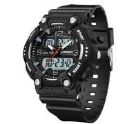 Gosasa Montre de sport analogique numérique pour homme et femme - Double affichage de l'heure - Étanche jusqu'à 50 m - Rétroéclairage LED - Résistante aux chocs - Bracelet en TPU, noir, Sport
