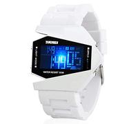 Gosasa Montre de sport militaire numérique en forme d'avion LED colorée blanc