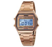 Gosasa Montre de Sport numérique Multifonction Classique Unisexe avec Bracelet en Acier Inoxydable et LED étanche, A - Or Rose, M, Bracelet