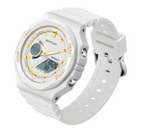 Gosasa Montre de sport numérique pour femme - Étanche jusqu'à 5 ATM - Lumière LED - Grand cadran analogique - Multifonctionnel - Avec alarme, chronomètre, calendrier et carillon horaire, Z Or blanc