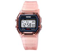 Gosasa Montre de sport numérique unisexe classique avec bracelet en polyuréthane transparent étanche à 30 m, montre décontractée avec rétroéclairage EL, alarme, chronomètre, affichage 12/24 heures