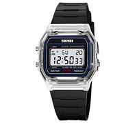 Gosasa Montre de sport numérique unisexe classique transparente avec bracelet en polyuréthane étanche et décontracté, noir/blanc, Jeunesse, vitalité, sport, loisirs