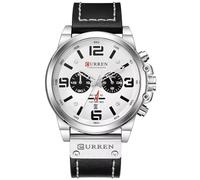 Gosasa Montre de sport tendance à grand cadran pour homme - En cuir rouge - Étanche - Analogique - Style décontracté - À quartz, Argenté, Montre à quartz, chronographe