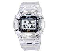 Gosasa Montre de sport unisexe avec rétro-éclairage - Transparente - Multifonctionnelle - Style décontracté - Chronomètre - Date - Étanche - 5 bars, blanc, Sport