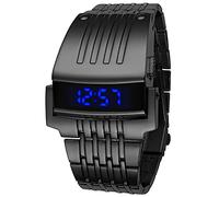Gosasa Montre électronique tendance pour homme avec affichage LED bleu et bracelet en acier inoxydable - Montre d'affaires étanche de luxe pour homme, noir, Entreprise