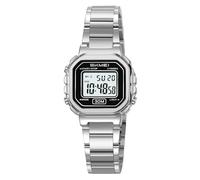 Gosasa Montre Femme Rétro Numérique Petit Carré Rétro-éclairage LED Étanche 30M Bracelet Acier Inoxydable Alarme Chronomètre 1/100s Date Semaine 12/24H Boîtier en Alliage de Zinc, Argenté