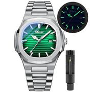 Gosasa - Montre homme à la mode en acier inoxydable mouvement à quartz lumineux étanche avec affichage analogique, vert, Mode