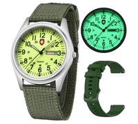 Gosasa Montre militaire unisexe avec bracelet en nylon et affichage analogique à quartz étanche et décontractée, Vert lumineux