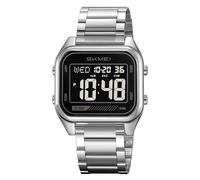 Gosasa Montre numérique de luxe pour homme en acier inoxydable avec cadran carré rétro avec rétroéclairage LED, chrono, alarme, double fuseau horaire, étanche jusqu'à 30 m, bracelet en métal élégant